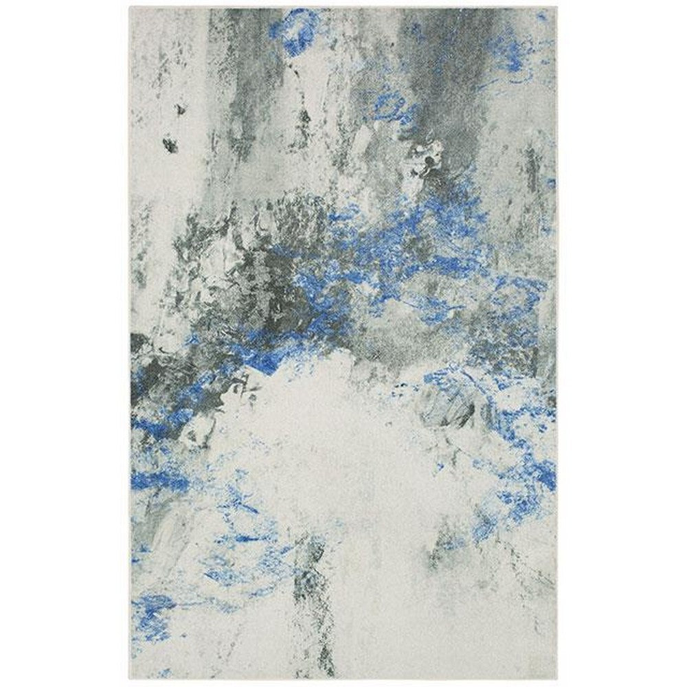 Navi 8 x 10 Large Area Rug, Marble Pattern, Latex Back, Blue Abstract, Gray - BM310972