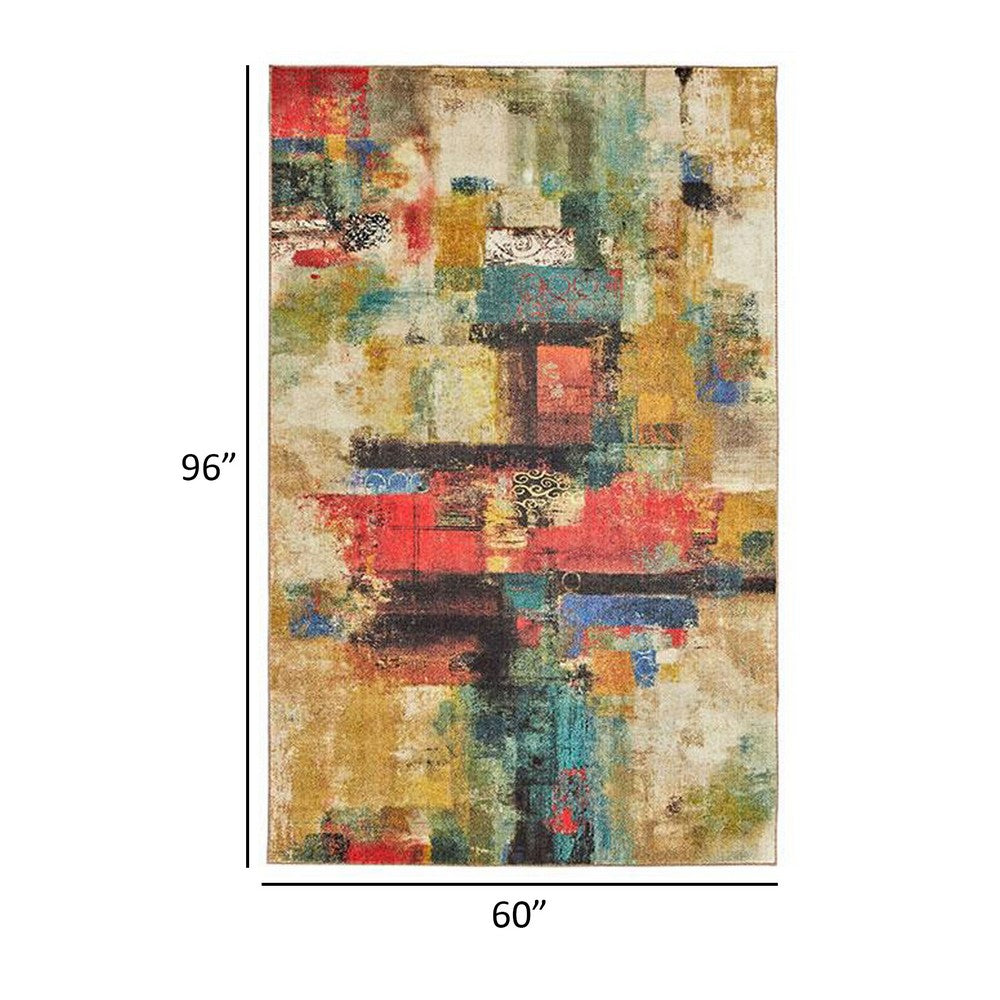 Navi 5 x 8 Medium Area Rug, Modern Art, Latex Back, Multicolor Abstract - BM310975