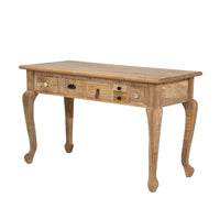 Blan 53 Inch Desk, 6 Drawers, Hand Carved, Natural Brown Mango Wood - BM311029