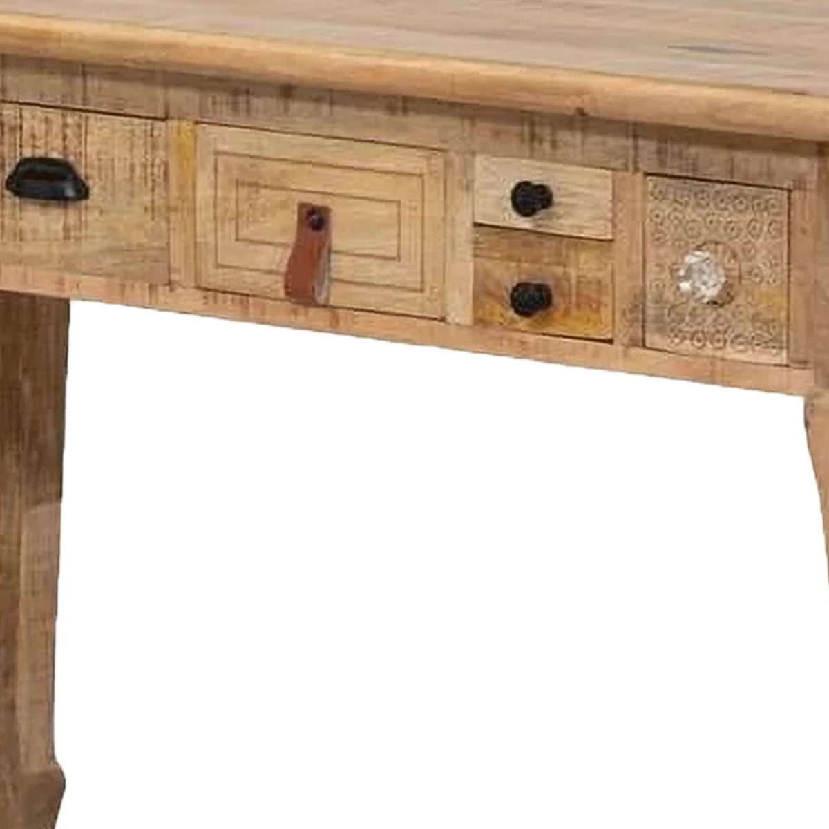 Blan 53 Inch Desk, 6 Drawers, Hand Carved, Natural Brown Mango Wood - BM311029