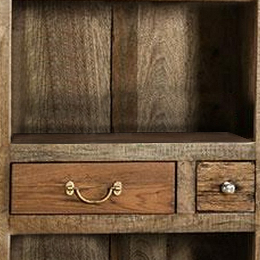 Saon 51 Inch Bookshelf, 2 Drawer and 3 Tier Shelves, Solid Wood, Brown - BM311038