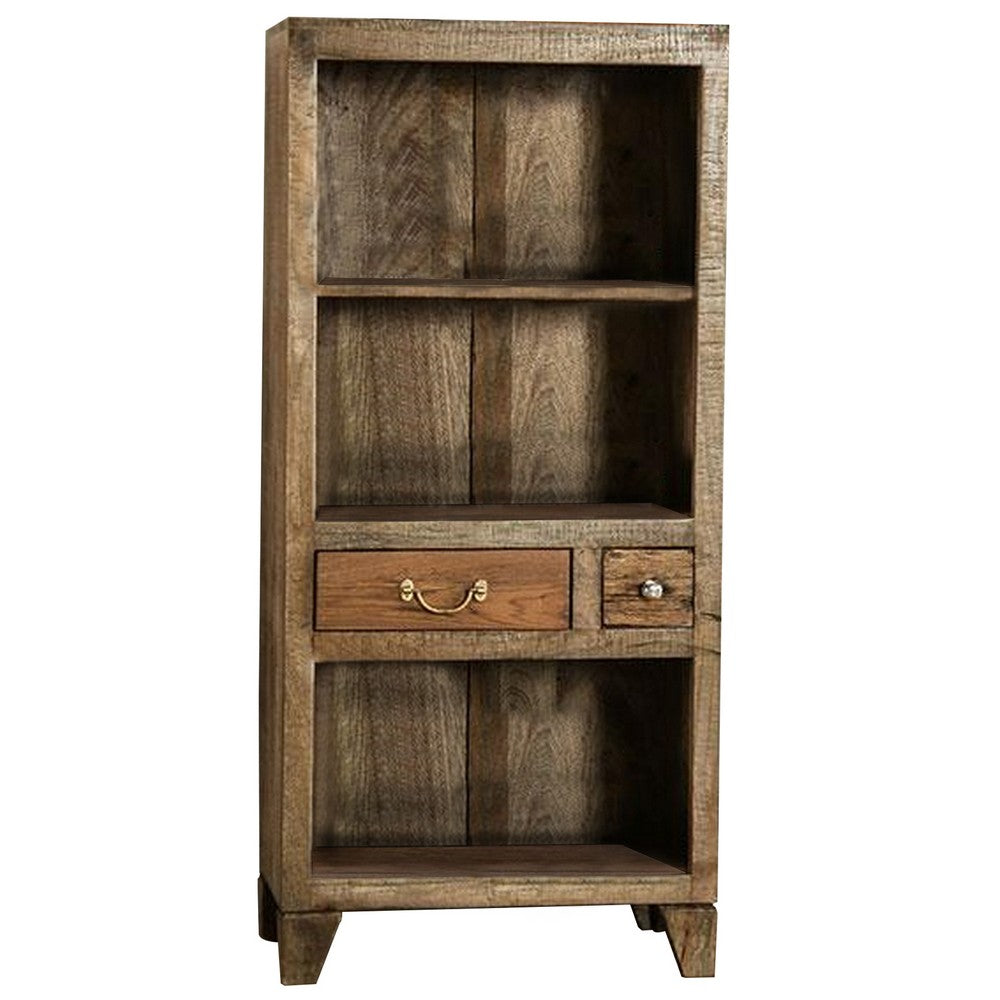 Saon 51 Inch Bookshelf, 2 Drawer and 3 Tier Shelves, Solid Wood, Brown - BM311038