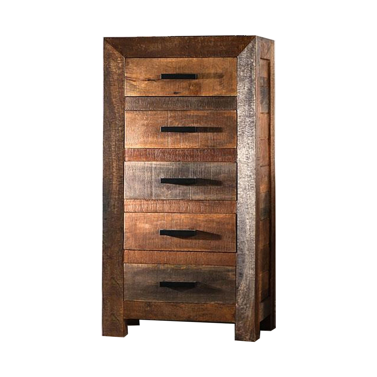 Agon 45 Tall Dresser Chest, 5 Drawers, Mango Wood, Natural Brown Finish - BM311044