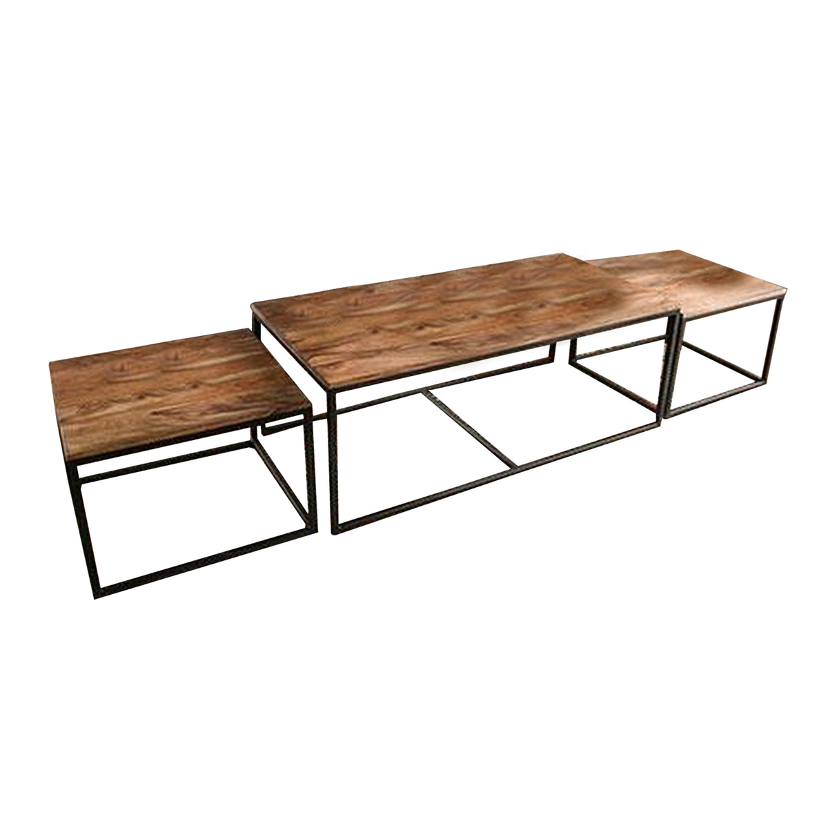 Larke 3 Piece Nesting Coffee and End Table Set, Steel, Brown Rosewood - BM311047