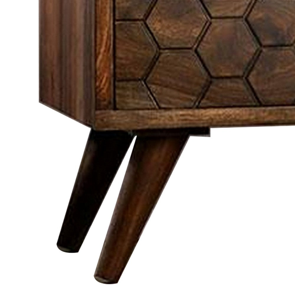 21 Inch Nightstand Table, 2 Drawers, Honeycomb, Indian Rosewood, Brown - BM311049