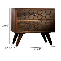 21 Inch Nightstand Table, 2 Drawers, Honeycomb, Indian Rosewood, Brown - BM311049