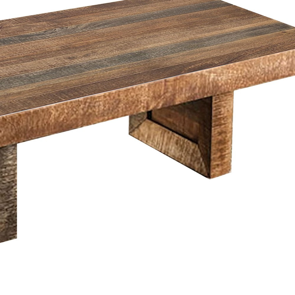 Agon 55 Inch Coffee Table, Mitered Corners, Mango Wood, Natural Brown - BM311050