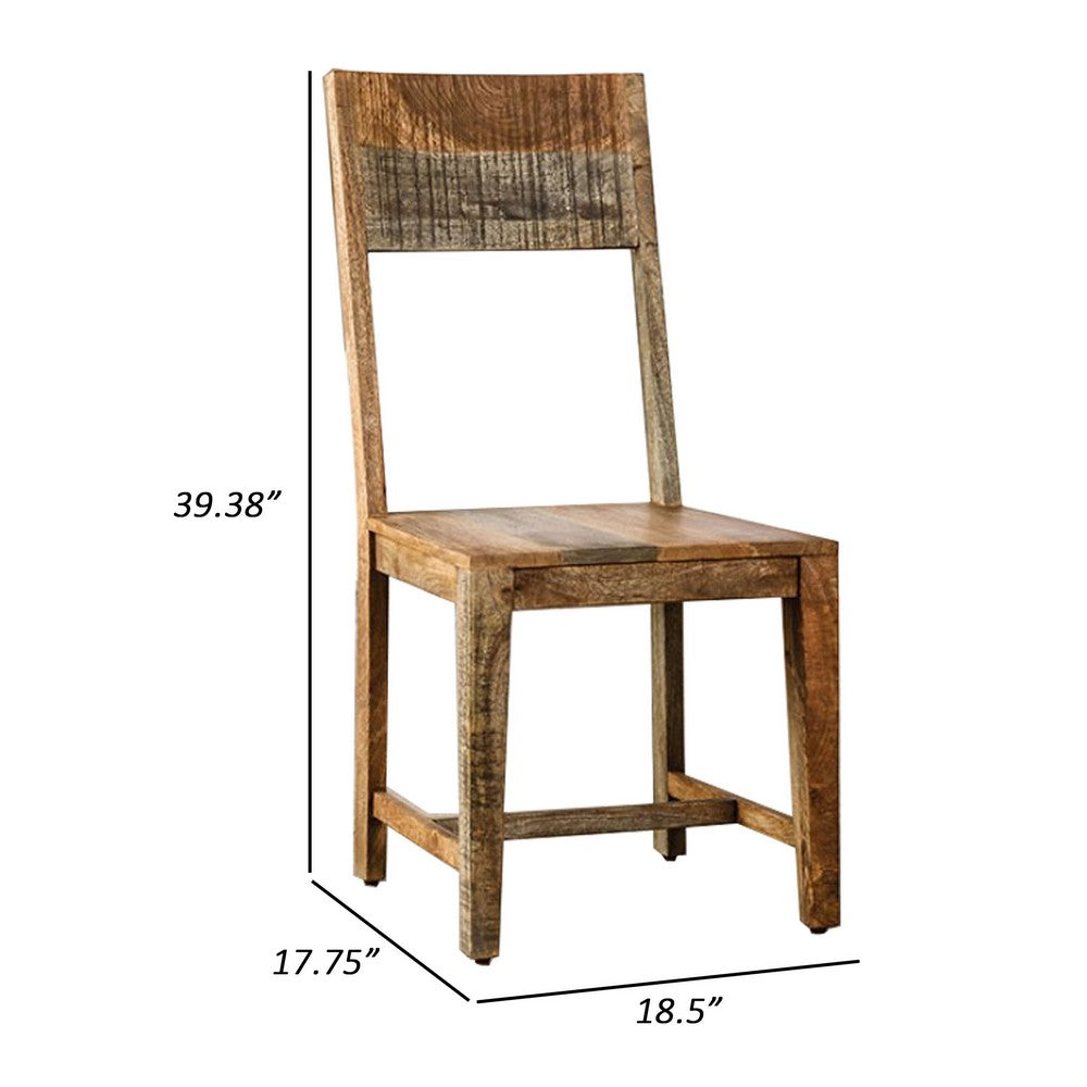 Agon 39 Inch Dining Chair Set of 2, Rough Sawn, Mango Wood, Natural Brown - BM311052