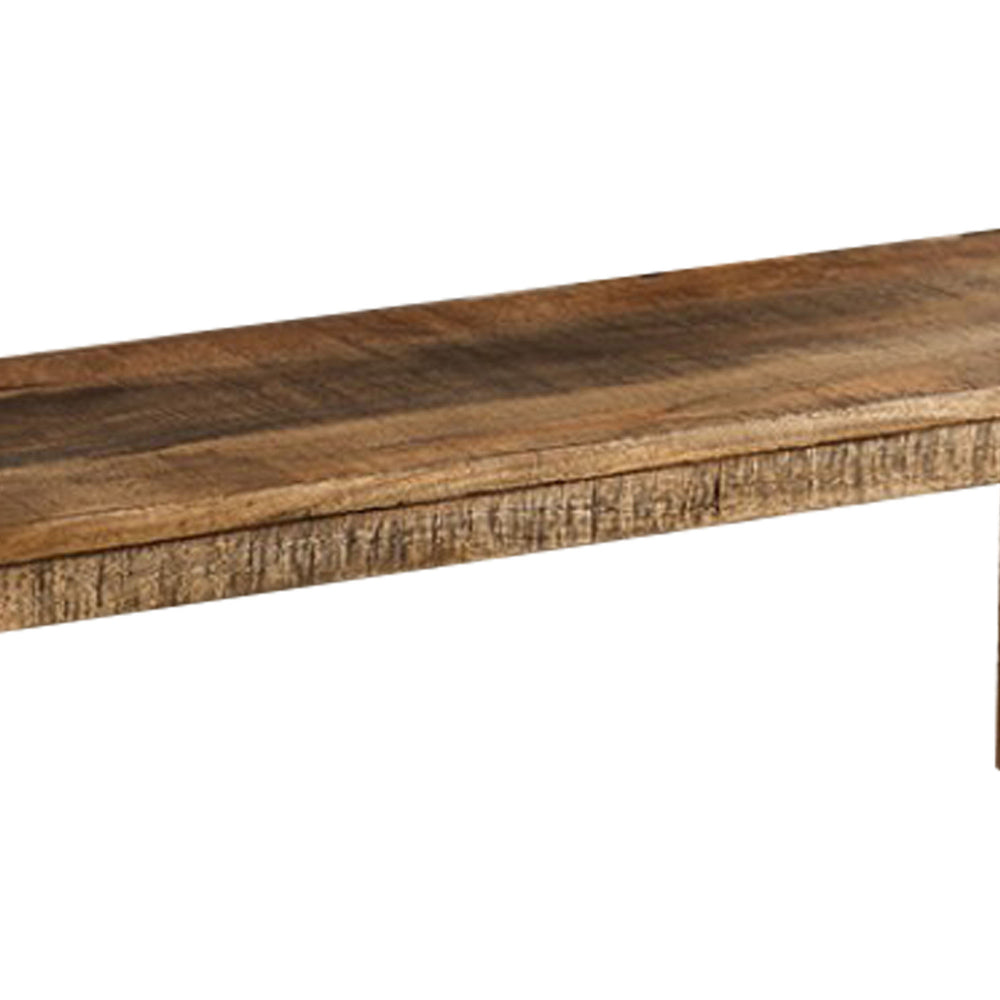 Agon 68 Inch Dining Bench, Mitered Corner, Rough Sawn, Natural Mango Wood - BM311054