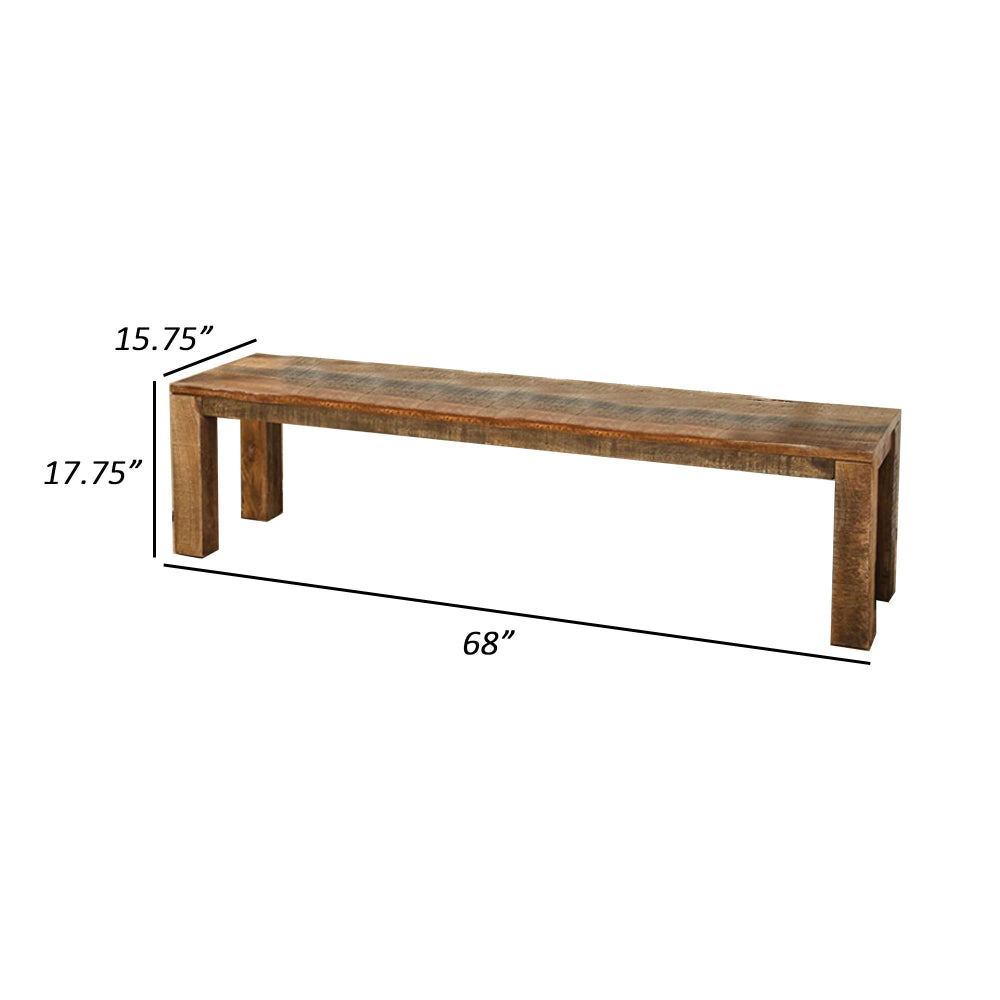 Agon 68 Inch Dining Bench, Mitered Corner, Rough Sawn, Natural Mango Wood - BM311054