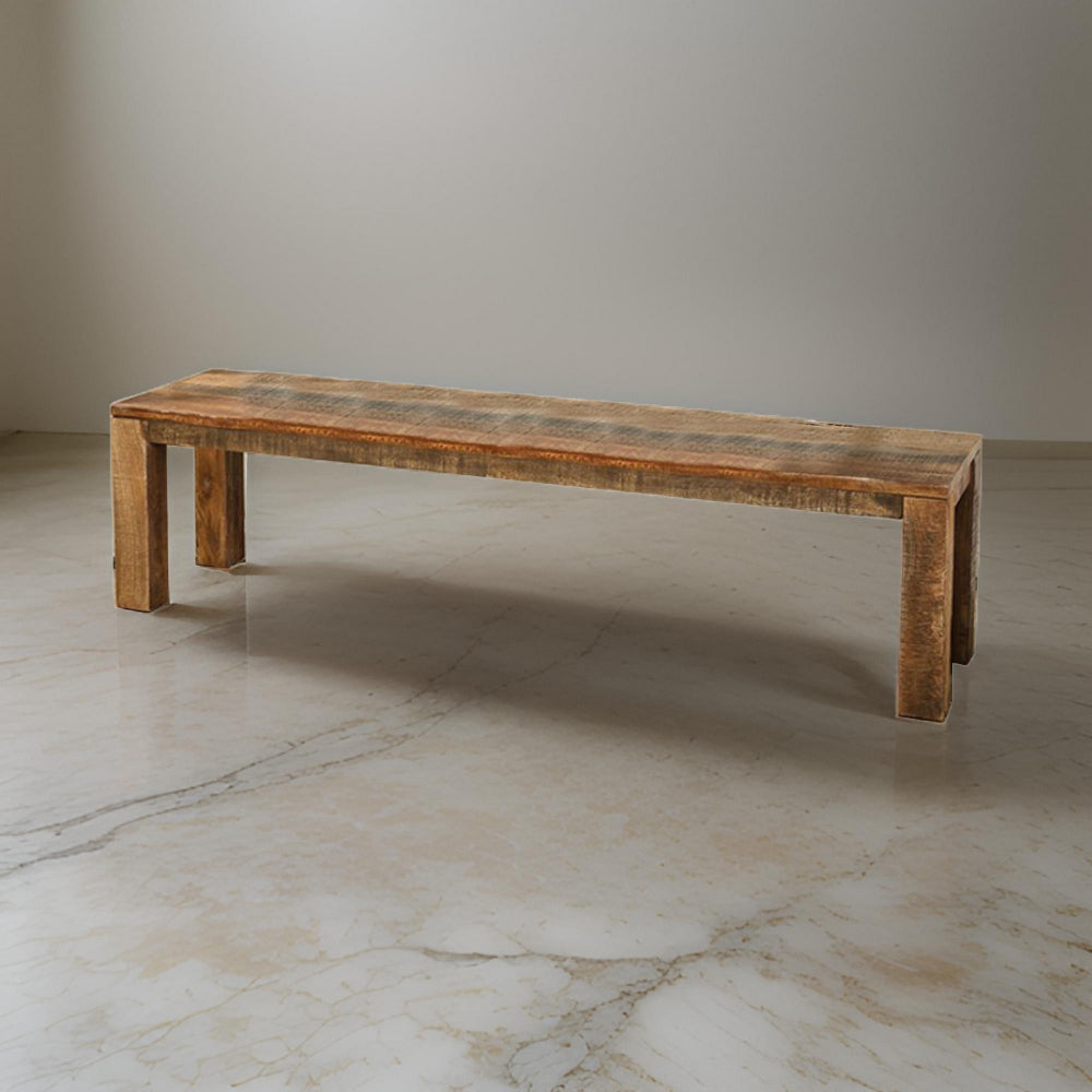 Agon 68 Inch Dining Bench, Mitered Corner, Rough Sawn, Natural Mango Wood - BM311054