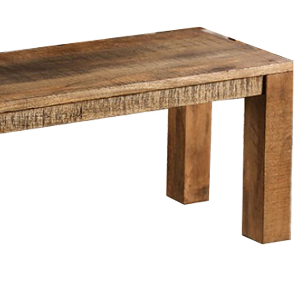 Agon 46 Inch Dining Bench, Mitered Corner, Rough Sawn, Natural Mango Wood - BM311055