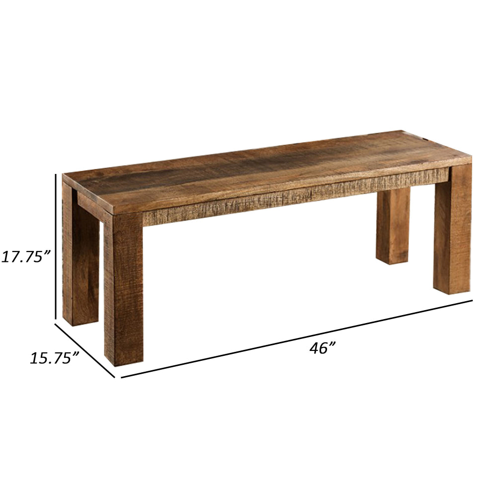 Agon 46 Inch Dining Bench, Mitered Corner, Rough Sawn, Natural Mango Wood - BM311055