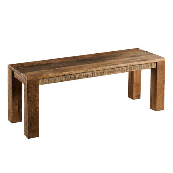 Agon 46 Inch Dining Bench, Mitered Corner, Rough Sawn, Natural Mango Wood - BM311055