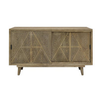 Zaha 44 Inch Sideboard Server Console, 2 Doors, Mango Wood, Natural Brown - BM311056