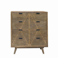 Zaha 36 Inch Dresser Chest, 8 Drawers, Angled Leg, Mango Wood, Natural - BM311057