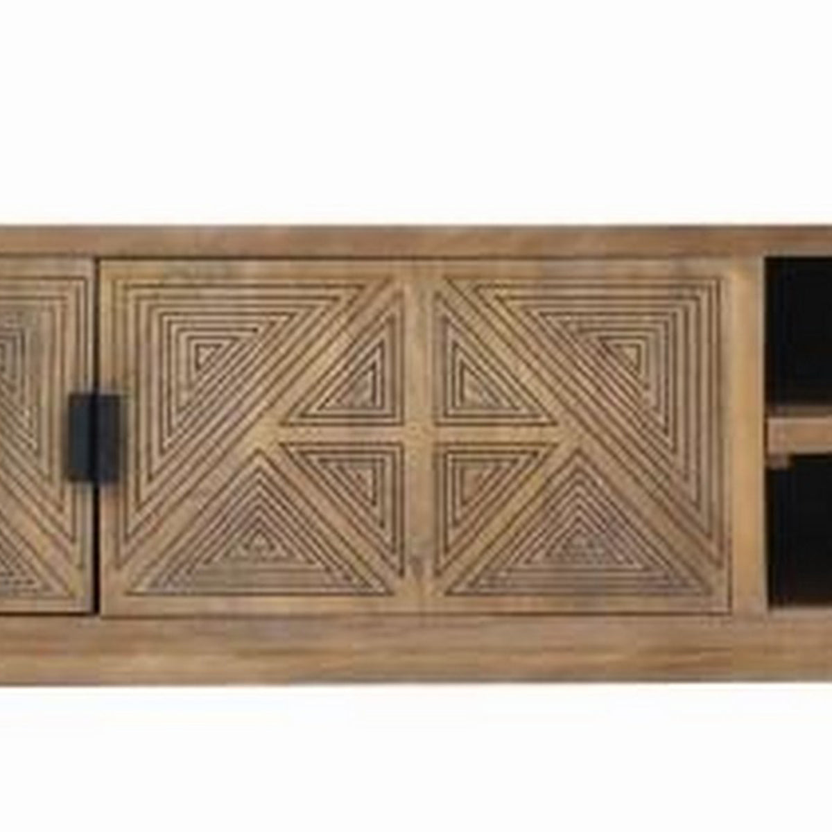 Zaha 56 Inch TV Media Console, 2 Door, Shelf, Mango Wood, Natural Brown - BM311058