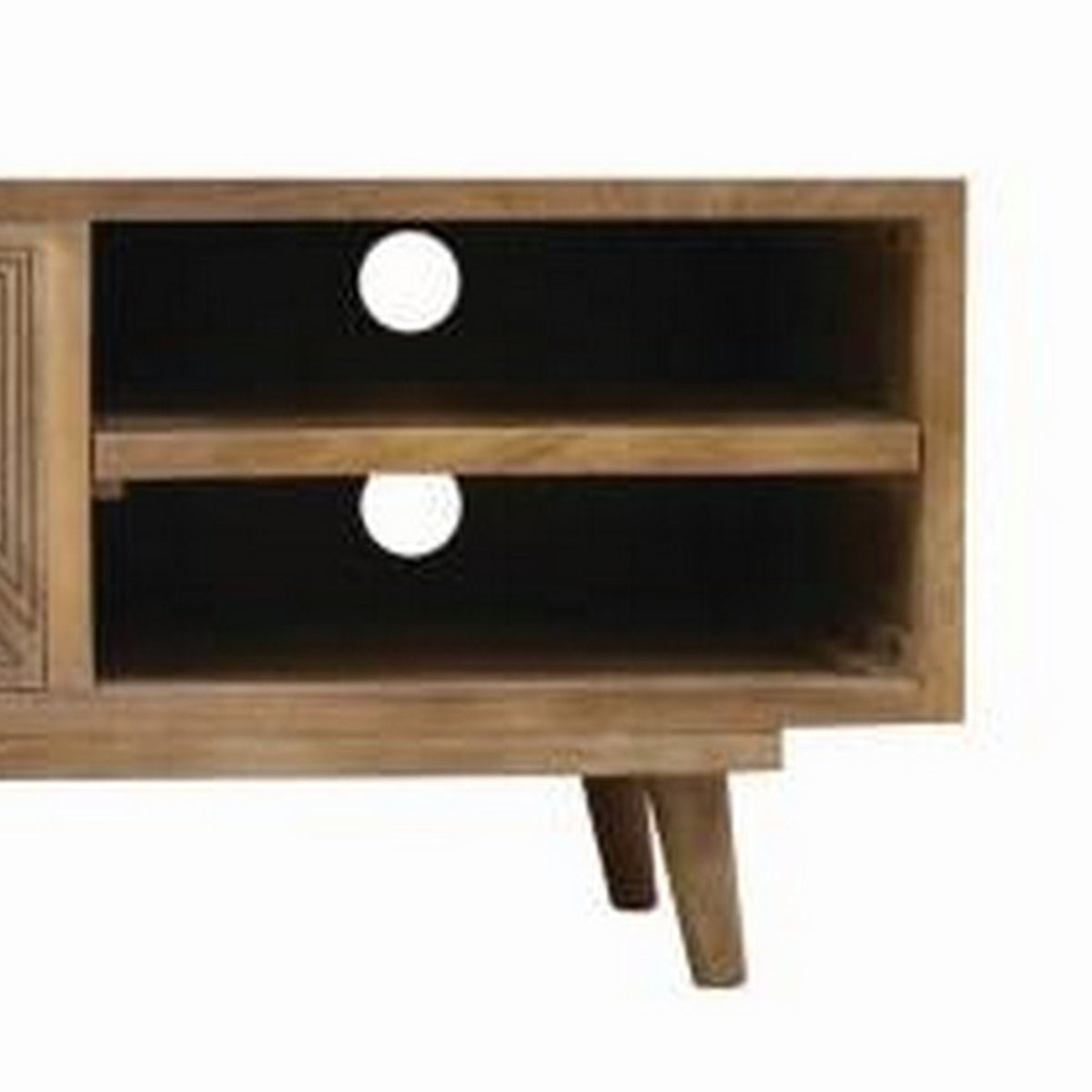 Zaha 56 Inch TV Media Console, 2 Door, Shelf, Mango Wood, Natural Brown - BM311058