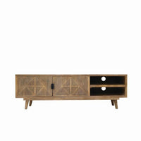 Zaha 56 Inch TV Media Console, 2 Door, Shelf, Mango Wood, Natural Brown - BM311058