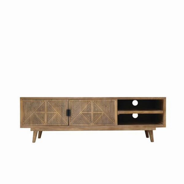 Zaha 56 Inch TV Media Console, 2 Door, Shelf, Mango Wood, Natural Brown - BM311058