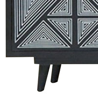 Zaha 56 Inch TV Media Console, 2 Door, Screen Print, Black Mango Wood - BM311060
