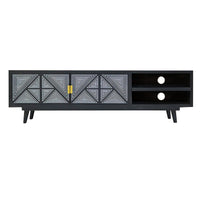 Zaha 56 Inch TV Media Console, 2 Door, Screen Print, Black Mango Wood - BM311060