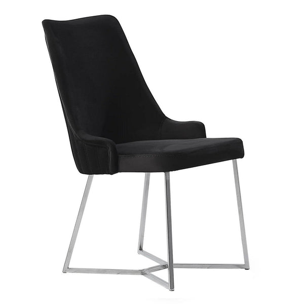 19 Inch Side Chair, Set of 2, Channel Tufted, Microfiber, Black, Chrome - BM311067