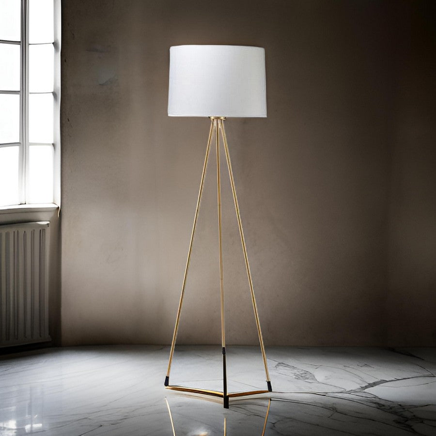 Zeri 59 Inch Floor Lamp, Modern Style Tripod Legs, Metal, White and Gold - BM311072