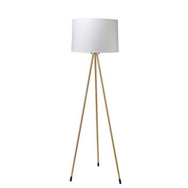 Zeri 59 Inch Floor Lamp, Modern Style Tripod Legs, Metal, White and Gold - BM311072