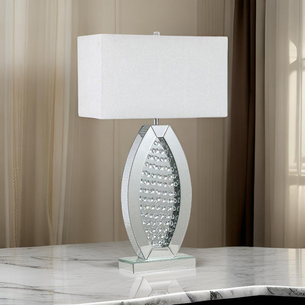 30 Inch Table Lamp, Acrylic Crystal, Rectangular Shade, Curved, Silver - BM311074