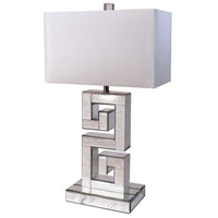 25 Inch Table Lamp, Glitter Panel, Frieze Base, Glass, Silver Metal Frame - BM311075