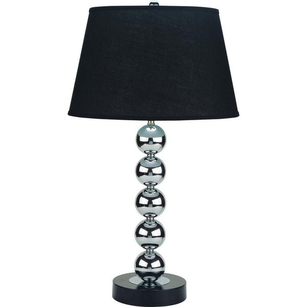 16 Inch Table Lamp Set of 2, 5 Ball Stem, Round Base, Chrome Metal, Black - BM311078