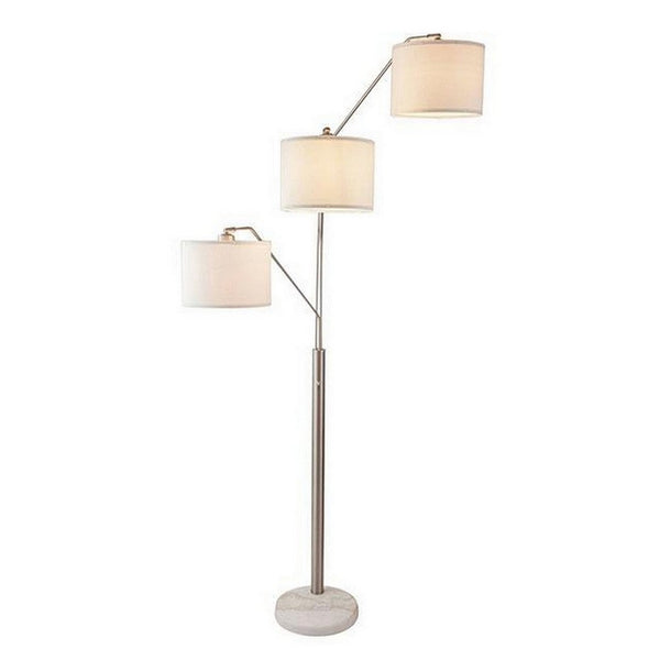 83 Inch Floor Lamp, AdjusFloor, 3 Level Design, Marble, Metal, Silver - BM311079