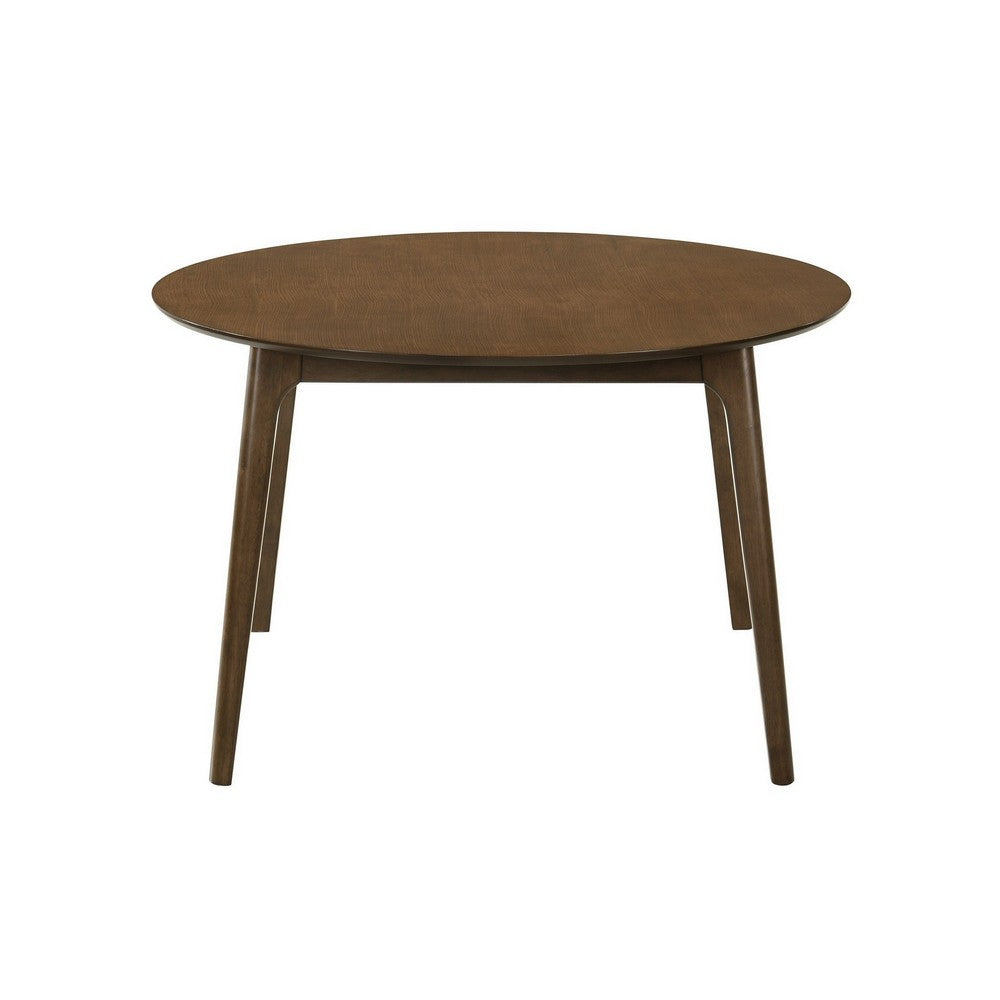 Kiq 48 Inch Dining Table, Wood, Round Tabletop, Angled Legs, Walnut Brown - BM311119