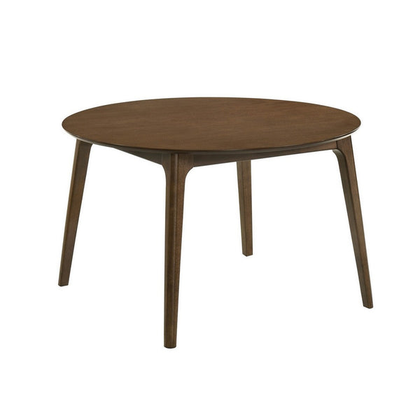 Kiq 48 Inch Dining Table, Wood, Round Tabletop, Angled Legs, Walnut Brown - BM311119