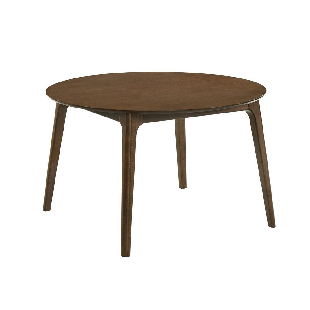Kiq 48 Inch Dining Table, Wood, Round Tabletop, Angled Legs, Walnut Brown - BM311119