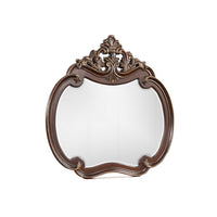 Mike 48 x 49 Buffet Mirror, Round Wood Frame Carved Crown Top, Cherry Brown - BM311120