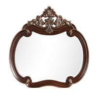 Mike 48 x 49 Buffet Mirror, Round Wood Frame Carved Crown Top, Cherry Brown - BM311120