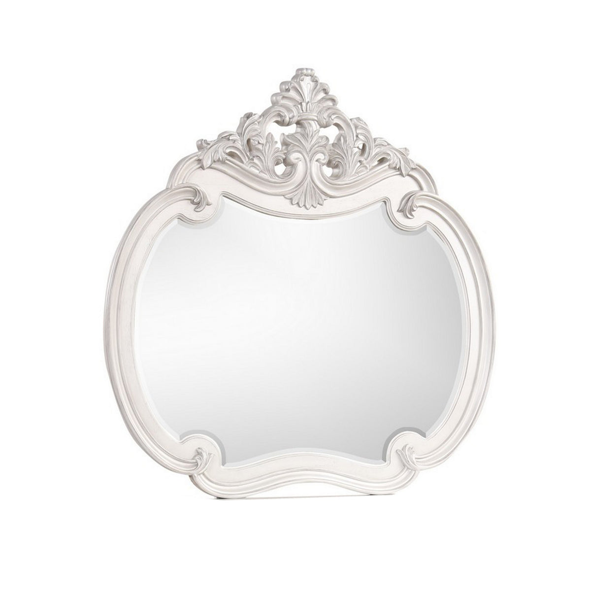 Hailey 48 x 49 Buffet Mirror, Round Wood Frame, Carved Crown Top, Mist Gray - BM311121