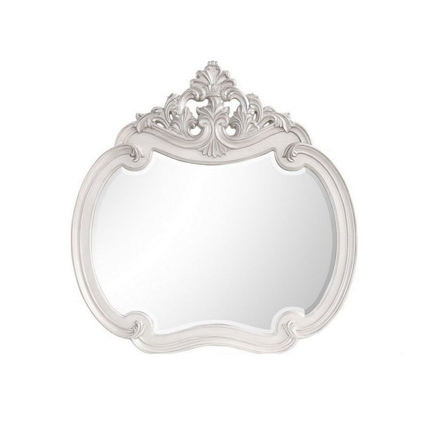 Hailey 48 x 49 Buffet Mirror, Round Wood Frame, Carved Crown Top, Mist Gray - BM311121