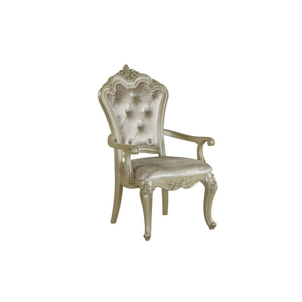 Siq 27 Inch Dining Armchair Set of 2, Upholstered, Champagne Gold, Silver - BM311123