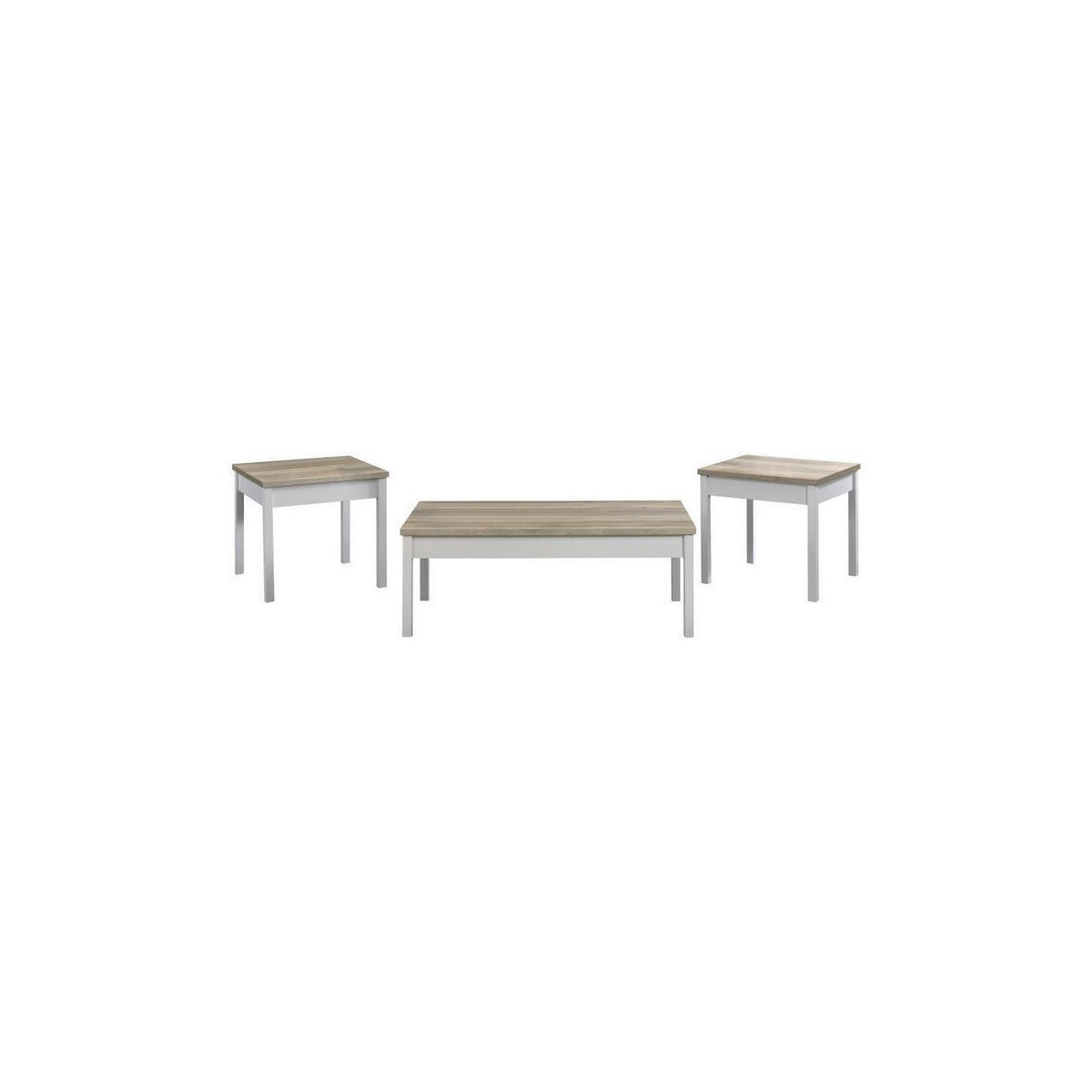 Jessie 3pc Coffee and End Table Set, Modern Light Brown Top, White Frame - BM311124