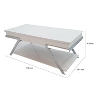 Casey 47 Inch Lift Top Coffee Table, Chrome Metal Frame, Glossy White Top - BM311126