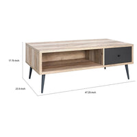 Carly 47 Inch Coffee Table, Tapered Legs, 1 Drawer, Light Brown and Gray - BM311128