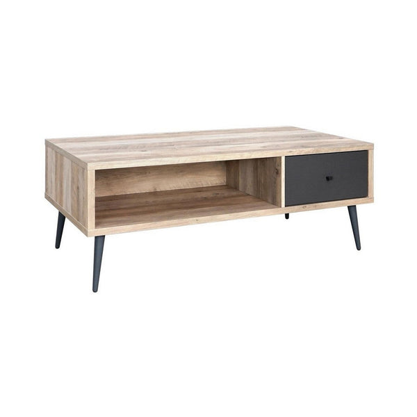 Carly 47 Inch Coffee Table, Tapered Legs, 1 Drawer, Light Brown and Gray - BM311128