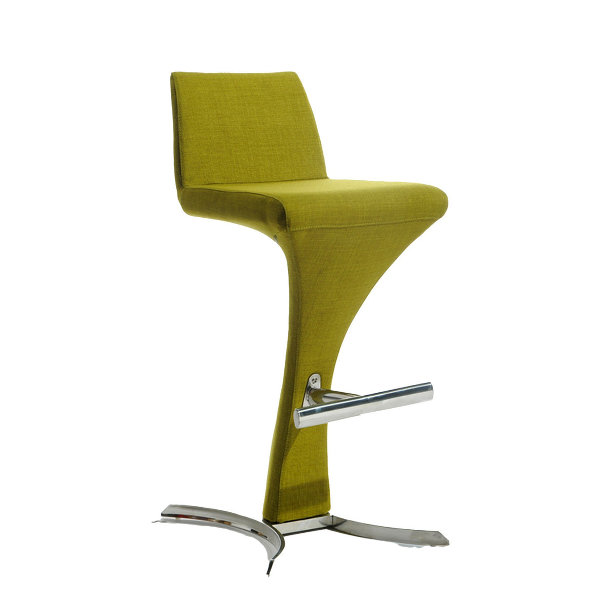 30 Inch Barstool Chair, Curvy Svetle Leg, Olive Green Fabric Upholstery - BM311131