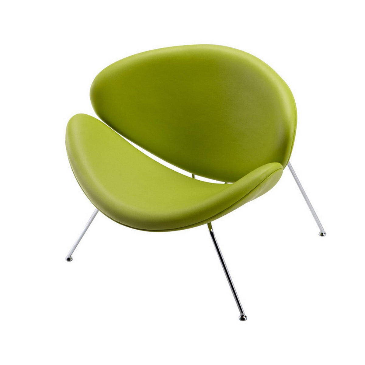 34 Inch Accent Chair, Semicircle Round Shape, Faux Leather, Lime Green - BM311133