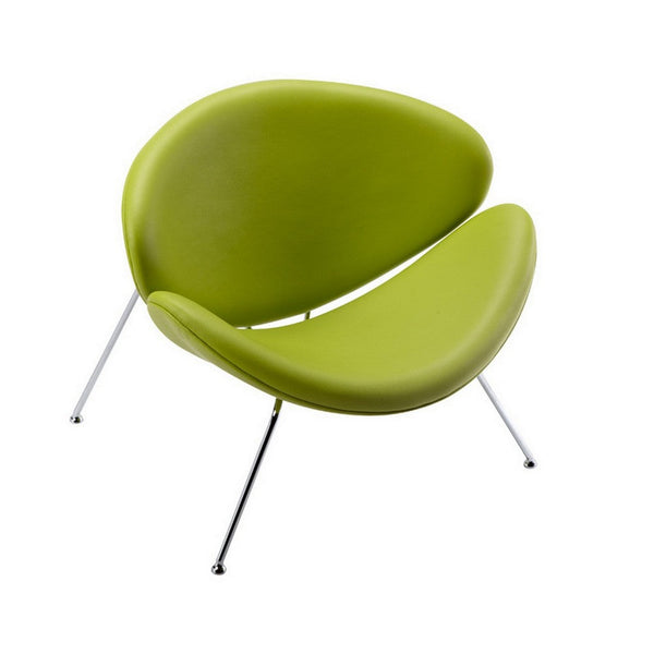 34 Inch Accent Chair, Semicircle Round Shape, Faux Leather, Lime Green - BM311133