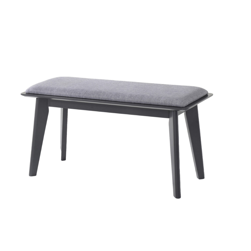 35 Inch Bench, Angled Legs, Solid Wood, Light Gray Fabric Upholstery - BM311136