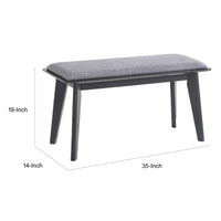 35 Inch Bench, Angled Legs, Solid Wood, Light Gray Fabric Upholstery - BM311136